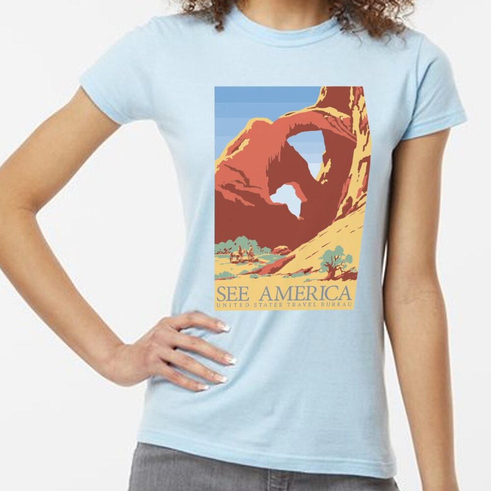 NWT Vintage Print See America National Parks Blue Crew Neck T-shirt